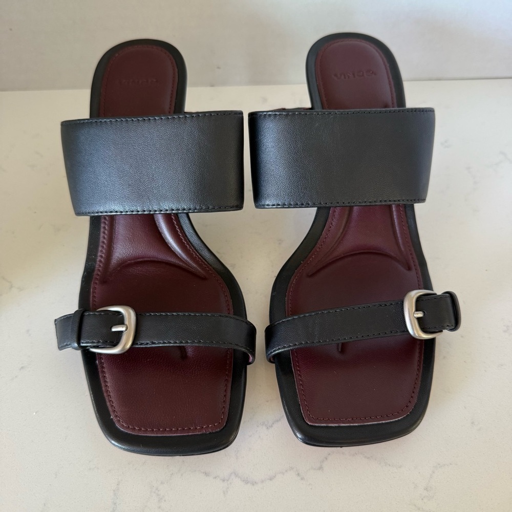 Vince Leandra Heels Black Leather & Bordeaux | Women’s Size 6 | New Without Box